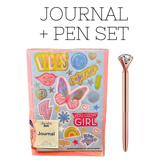 🦋BUTTERFLY Journal Pen Set Softbound Lined Notebook Gem Sparkle Pen + Stickers - Picture 1 of 8